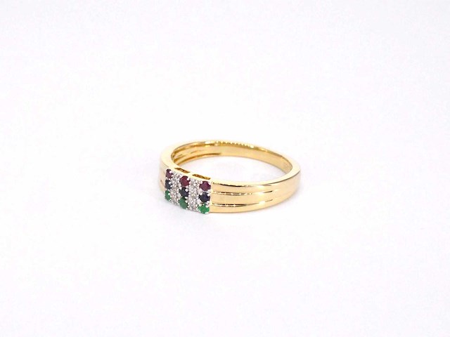 Gouden ring met diamant en multicolour edelstenen - afbeelding 10 van  10