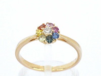 Gouden ring met diamant en multicolour saffieren