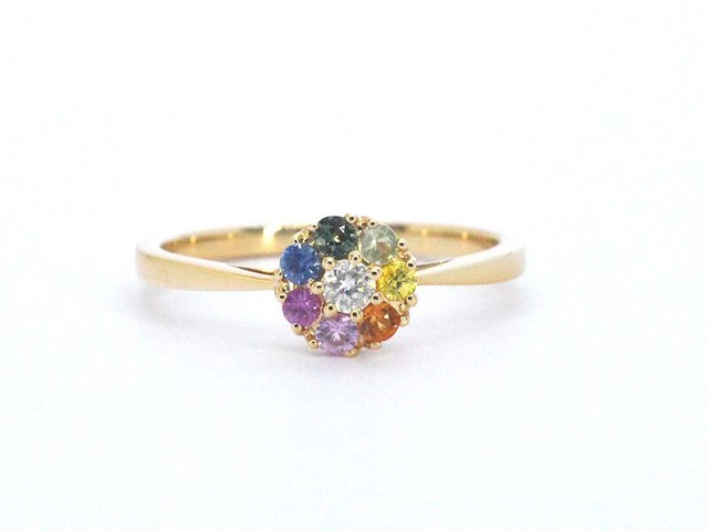 Gouden ring met diamant en multicolour saffieren - afbeelding 8 van  11