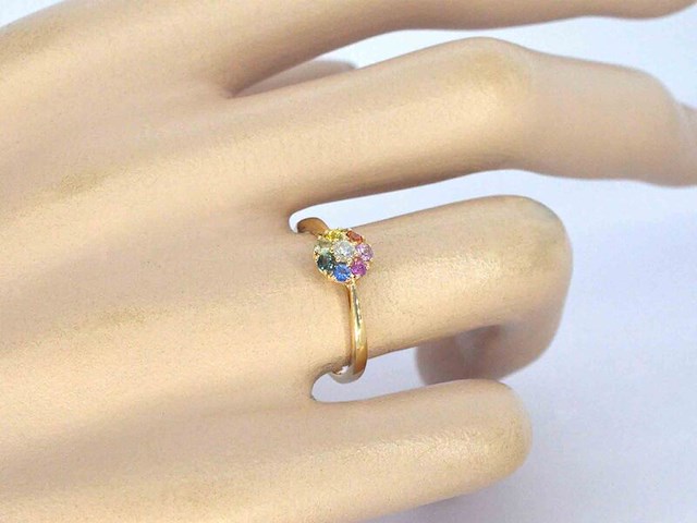 Gouden ring met diamant en multicolour saffieren - afbeelding 10 van  11