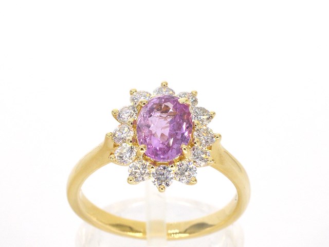 Gouden ring met diamanten en 1.53 carat pink sapphire - afbeelding 1 van  12