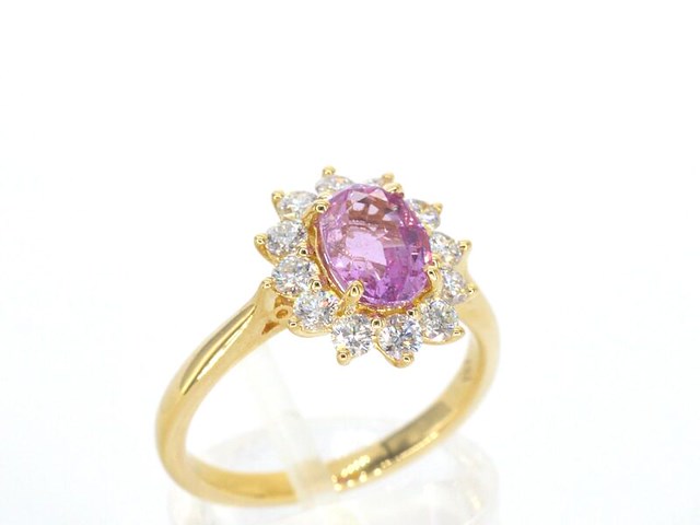 Gouden ring met diamanten en 1.53 carat pink sapphire - afbeelding 7 van  12