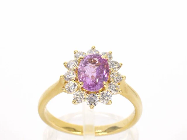 Gouden ring met diamanten en 1.53 carat pink sapphire - afbeelding 1 van  12
