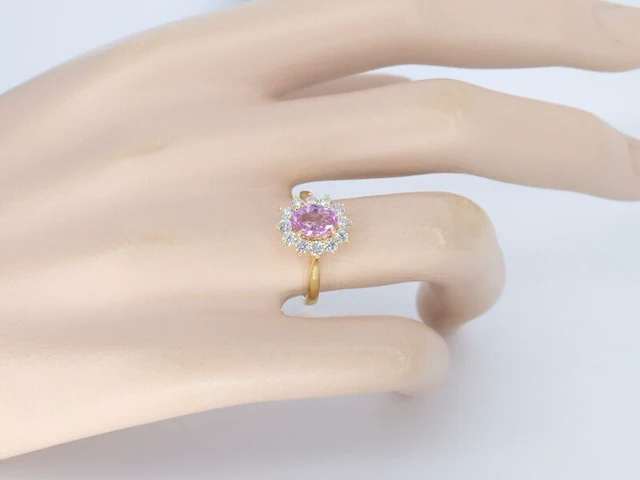 Gouden ring met diamanten en 1.53 carat pink sapphire - afbeelding 5 van  12