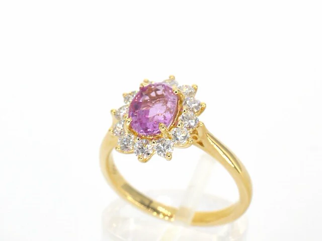 Gouden ring met diamanten en 1.53 carat pink sapphire - afbeelding 6 van  12