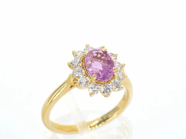 Gouden ring met diamanten en 1.53 carat pink sapphire - afbeelding 7 van  12