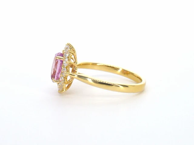 Gouden ring met diamanten en 1.53 carat pink sapphire - afbeelding 8 van  12
