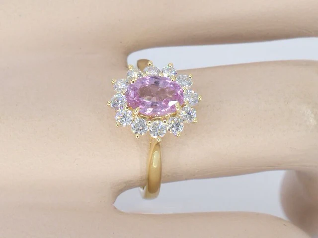 Gouden ring met diamanten en 1.53 carat pink sapphire - afbeelding 12 van  12