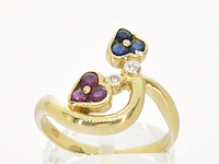 Gouden ring met diamanten en edelstenen - afbeelding 1 van  11