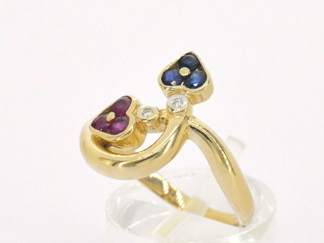 Gouden ring met diamanten en edelstenen - afbeelding 5 van  11