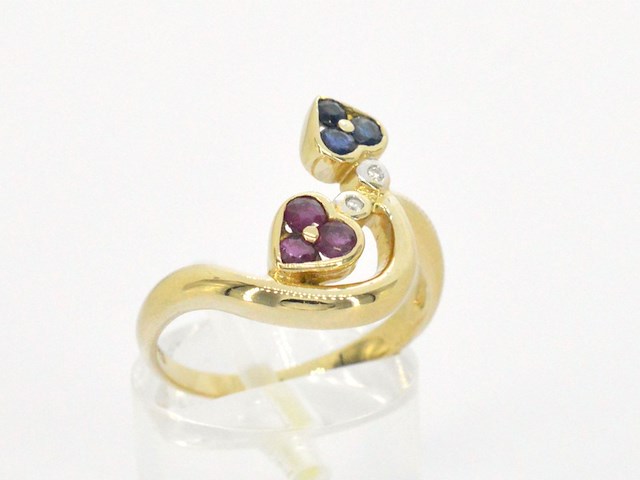 Gouden ring met diamanten en edelstenen - afbeelding 6 van  11