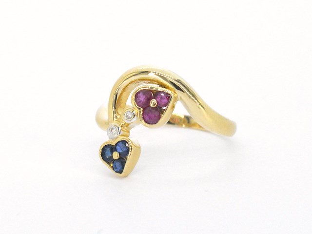 Gouden ring met diamanten en edelstenen - afbeelding 10 van  11