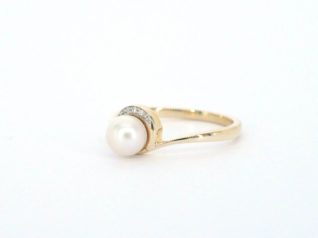 Gouden ring met diamanten en een parel - afbeelding 10 van  11