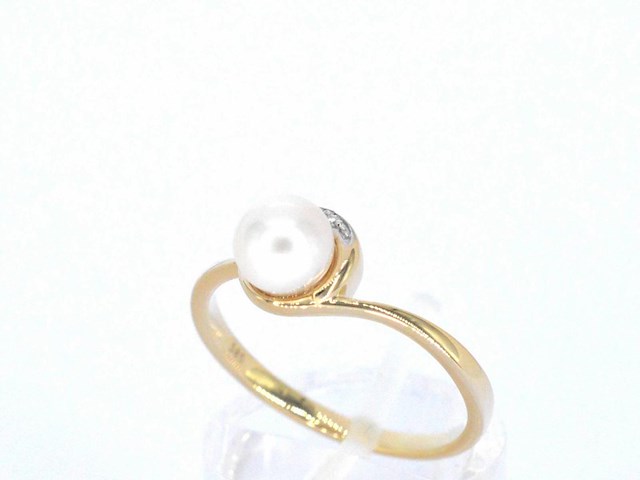 Gouden ring met diamanten en een parel - afbeelding 5 van  11