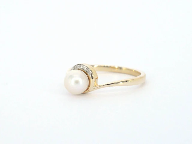 Gouden ring met diamanten en een parel - afbeelding 10 van  11