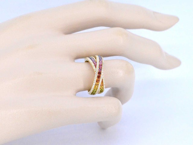 Gouden ring met diamanten en multicolour saffieren - afbeelding 6 van  11