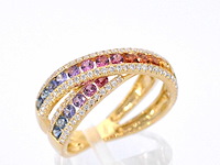 Gouden ring met diamanten en multicolour saffieren - afbeelding 8 van  11
