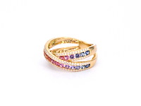 Gouden ring met diamanten en multicolour saffieren - afbeelding 11 van  11