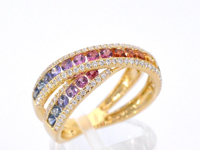 Gouden ring met diamanten en multicolour saffieren - afbeelding 8 van  12