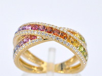 Gouden ring met diamanten en multicolour saffieren - afbeelding 1 van  10