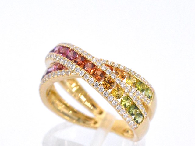 Gouden ring met diamanten en multicolour saffieren - afbeelding 7 van  12