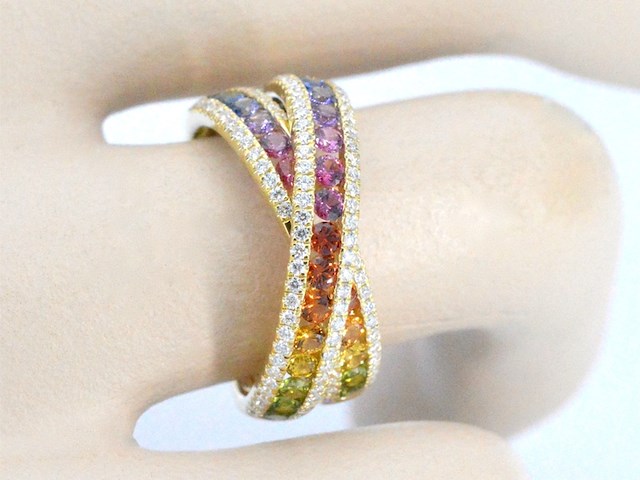 Gouden ring met diamanten en multicolour saffieren - afbeelding 5 van  12