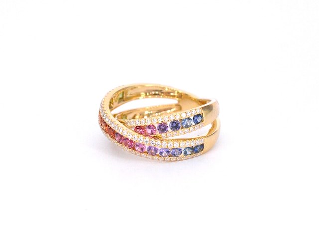 Gouden ring met diamanten en multicolour saffieren - afbeelding 11 van  12