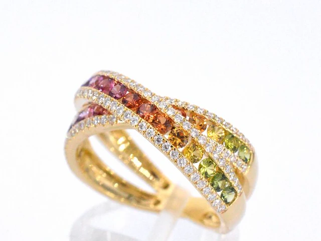 Gouden ring met diamanten en multicolour saffieren - afbeelding 7 van  12