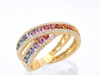 Gouden ring met diamanten en multicolour saffieren - afbeelding 8 van  12