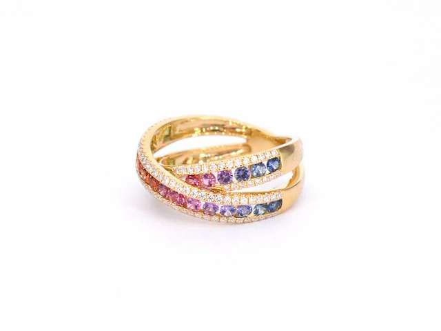 Gouden ring met diamanten en multicolour saffieren - afbeelding 11 van  12