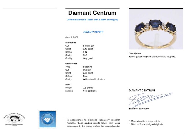 Gouden ring met diamanten en saffier - afbeelding 3 van  10