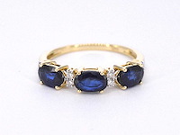 Gouden ring met diamanten en saffier - afbeelding 7 van  10