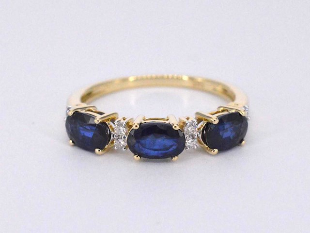 Gouden ring met diamanten en saffier - afbeelding 8 van  10