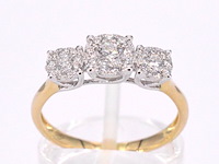 Gouden ring met drie chatons van diamanten 0.75 carat - afbeelding 1 van  11