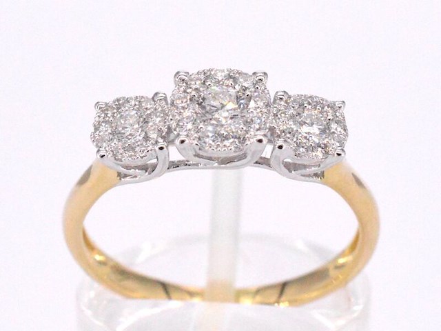 Gouden ring met drie chatons van diamanten 0.75 carat - afbeelding 1 van  10