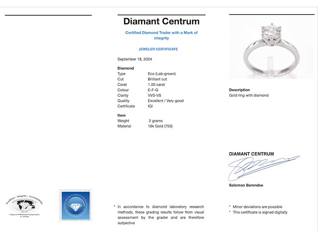 Gouden ring met een briljant geslepen diamant van 1.00 carat - afbeelding 3 van  9