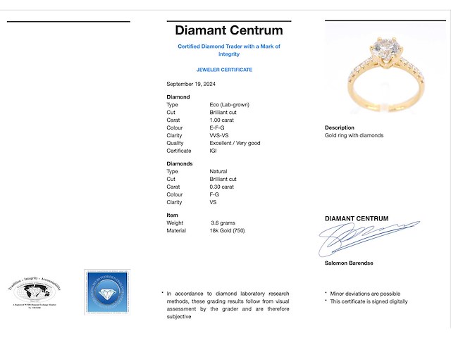 Gouden ring met één diamant van 1.00 carat - afbeelding 4 van  10