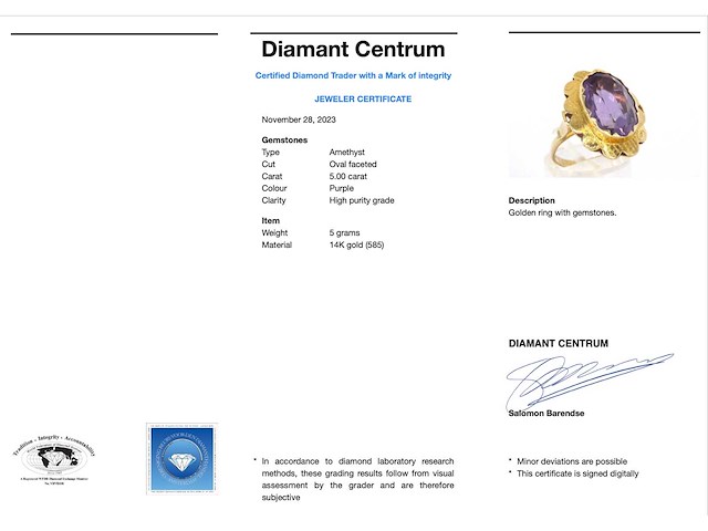 Gouden ring met een natuurlijke amethist - afbeelding 3 van  8