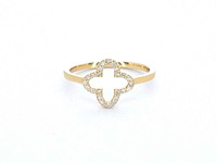 Gouden ring met een open klaver vier motief gezet met diamanten - afbeelding 1 van  8