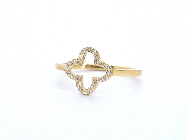 Gouden ring met een open klaver vier motief gezet met diamanten - afbeelding 3 van  8