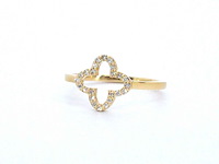 Gouden ring met een open klaver vier motief gezet met diamanten - afbeelding 3 van  8