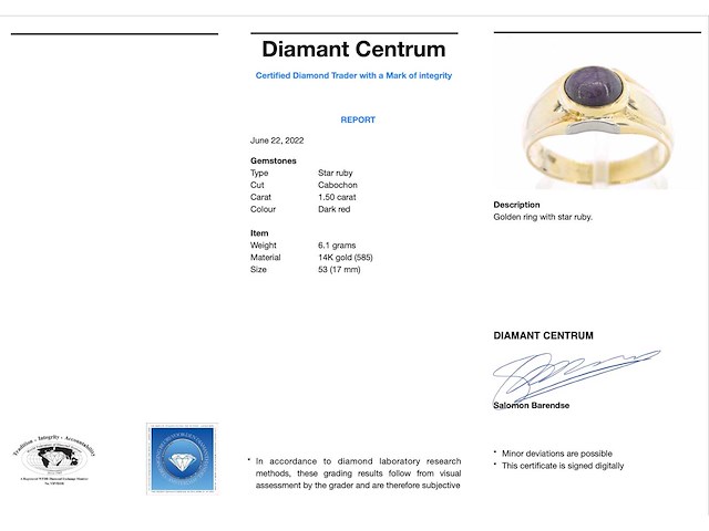 Gouden ring met een ster robijn - afbeelding 4 van  10