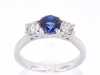 Gouden ring met natuurlijke diamant en een blauwe saffier - afbeelding 1 van  11