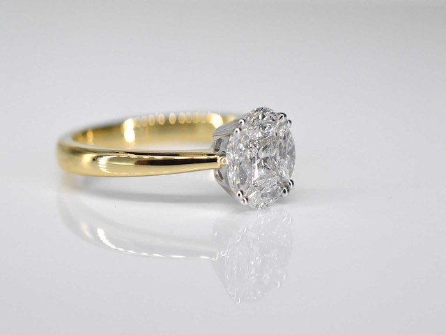 Gouden ring met prinses en marquise geslepen diamanten - afbeelding 4 van  6