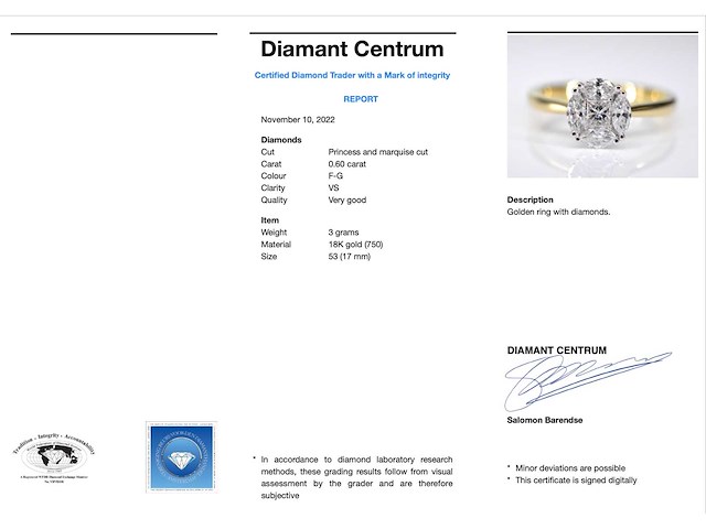 Gouden ring met prinses en marquise geslepen natuurlijke diamanten - afbeelding 3 van  6