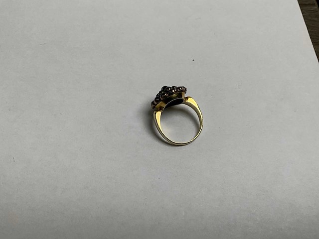Gouden ring met rosette, boheems granaat (5,1 gram) - afbeelding 4 van  6