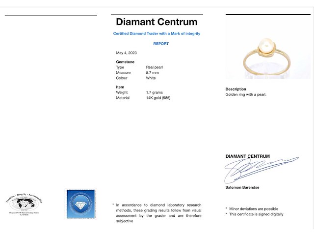 Gouden ring parel - afbeelding 2 van  10