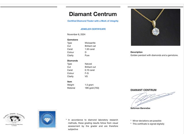 Gouden solitair hanger met briljant 1.50 carat - afbeelding 3 van  6