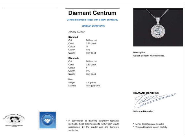 Gouden solitair hanger met diamanten 1.50 carat - afbeelding 3 van  8