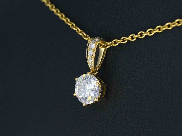 Gouden solitair hanger met een diamant 1.00 carat, excl. ketting - afbeelding 3 van  9